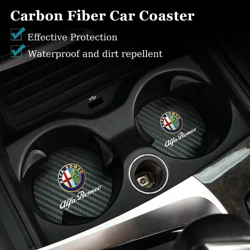 2Pcs Car Logo Water Cup Trough Mat Non-slip Pad Accessories For Alfa Romeo Giulietta Mito 159 Giulia Stelvio 156 147 BreraOY5