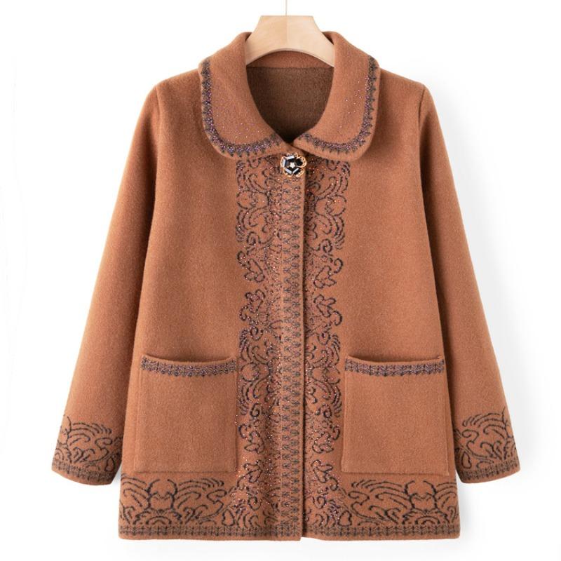 Mom sweater spring and autumn lapel jacket medium and old knitted sweater cardigan old man clothes old lady grandma top