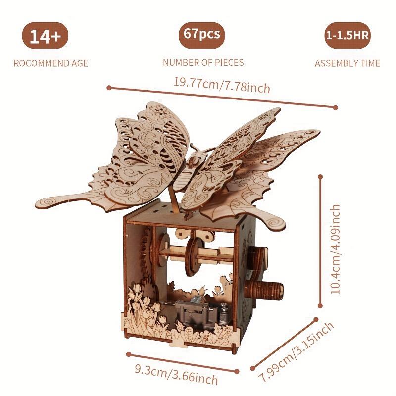 3D Wooden Puzzle Butterfly Music Box Model Toy