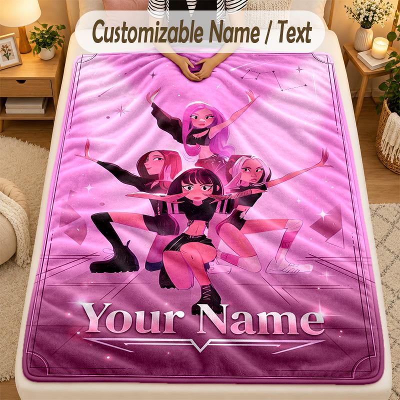 Flannel BlanketBLACKPINK Custom Name Text Personalized Soft Warm Throw Blanket Home Decor Gift
