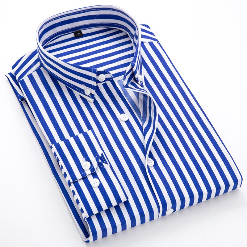 Herren Slim Gestreift Langarmhemd Büro Business Kleid Frühling Herbst Klassisch Schwarz Weiß Mode Koreanische Freizeithemden