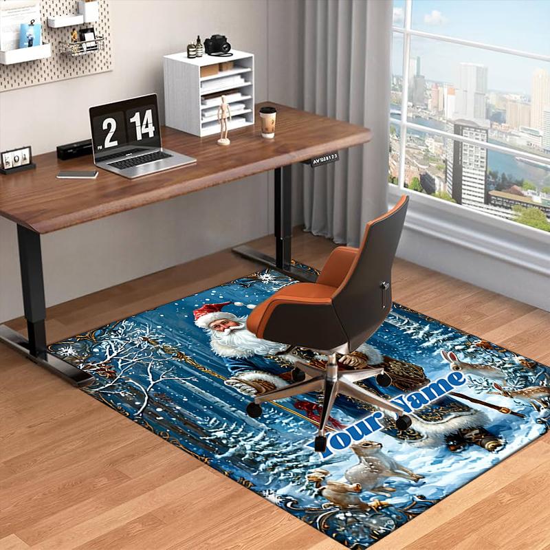 1PC Custom Name Santa Claus In Winter Forest Theme Floor Mat Ideal for Living Room, Game Rooms, Office, Bedroom,Floor Mat Playful Design58