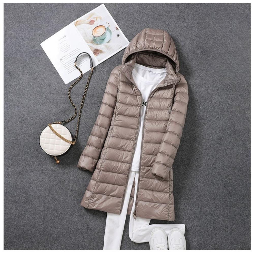 Women's Detachable Hood Long Sleeve Mid‑Length Down Jacket Loose Fit Casual Puffer Coat Plus Size Lightweight Outerwear