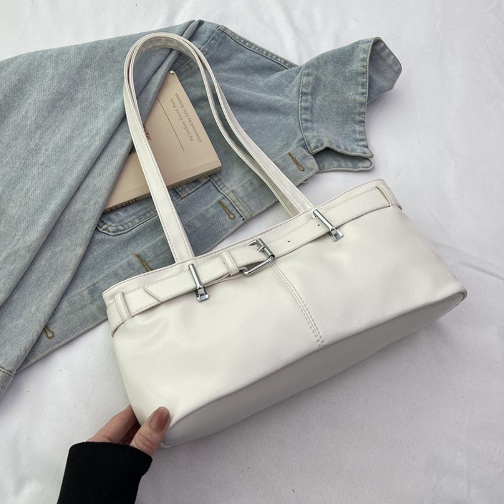 

French Leather Underarm Bag Solid Color Women s Armpit Bag All Match Buckle Shoulder Bag Ladies белый