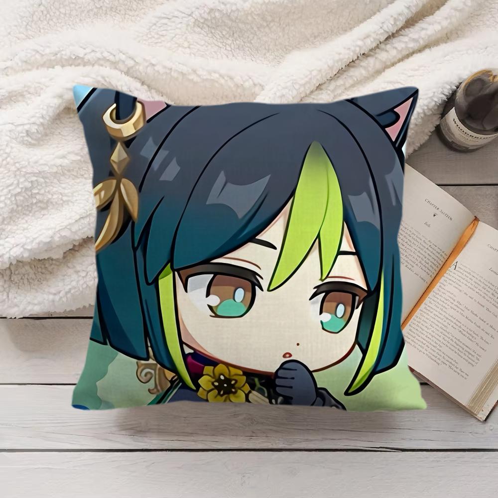 Tighnari Cute Genshin Impact Cushion Cover Silky Short Plush Invisible Zipper Dustproof Sofa Pillow Case For Home Decor
