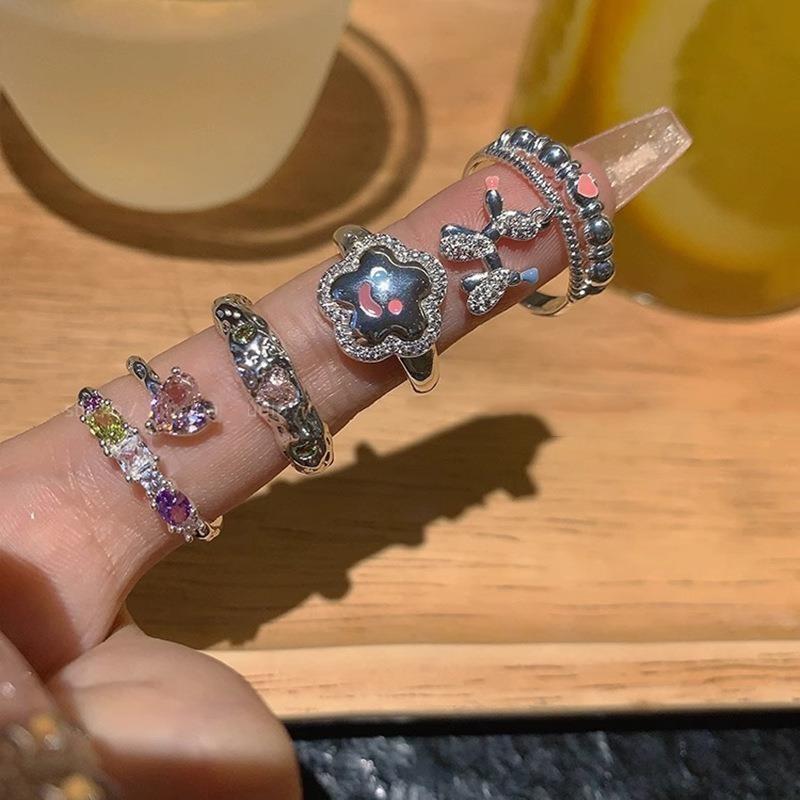 Stylish Geometric Dopamine Ring With Heart And Star Design For Women Adjustable Copper Fashion Jewelry