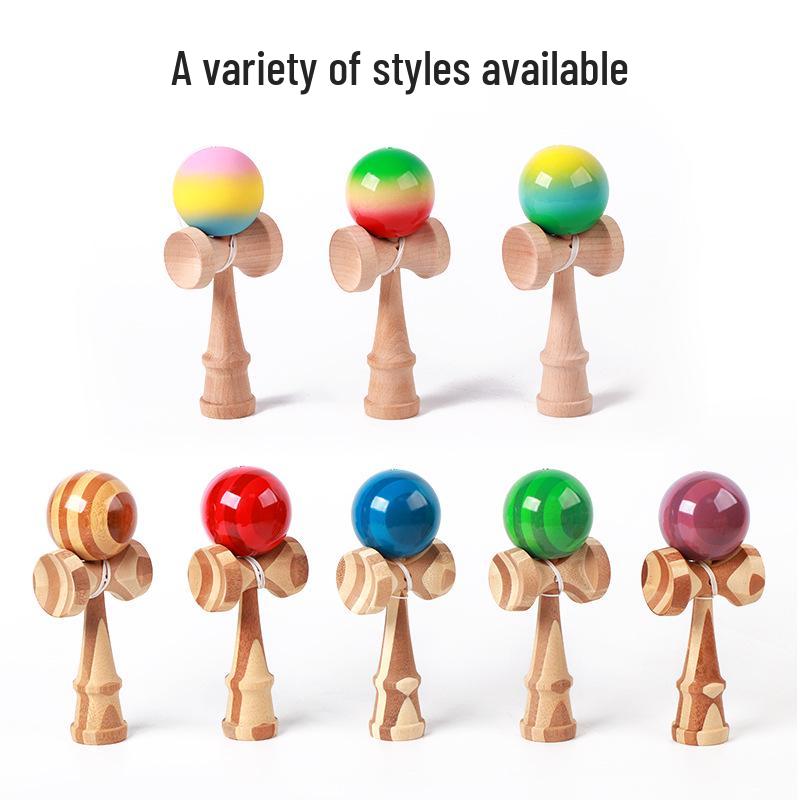 Traditional Bamboo Wood Kendama Skill Toy - Puzzle Ball and Sword Gift