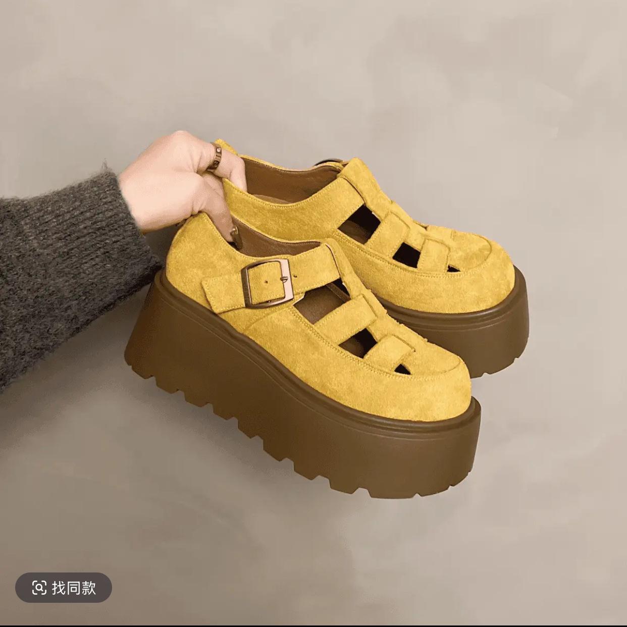 

platform-soled Birkenstocks women s autumn new spring small man height increase comfortable fashion versatile bag head sandals 40