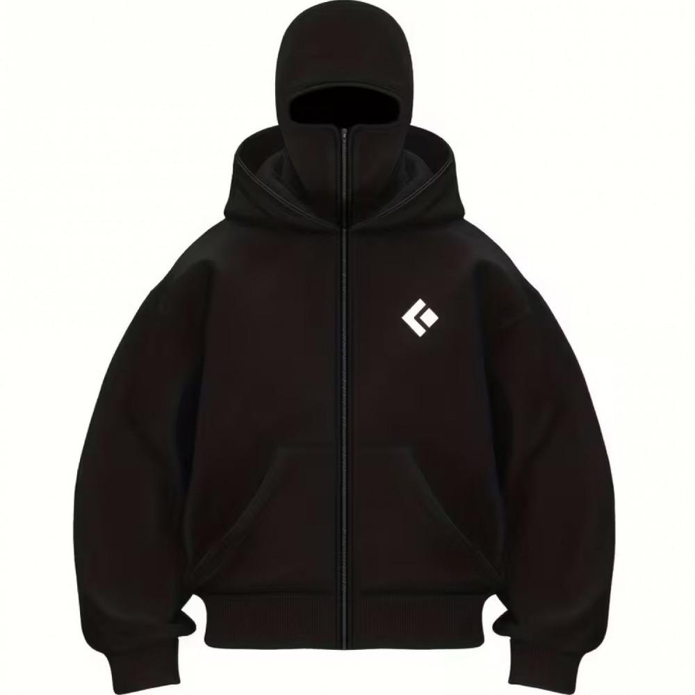 Men's Black Double Zipper Sweatshirt, Berlin Graphic Loose Street Hip-hop Hoodie Full Zipper Urban Fashion Hoodie Pullover Jacket
