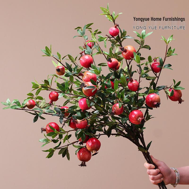 Artificial Pomegranate and Persimmon Fruit Flower Branch for Living Room or Entryway Decor