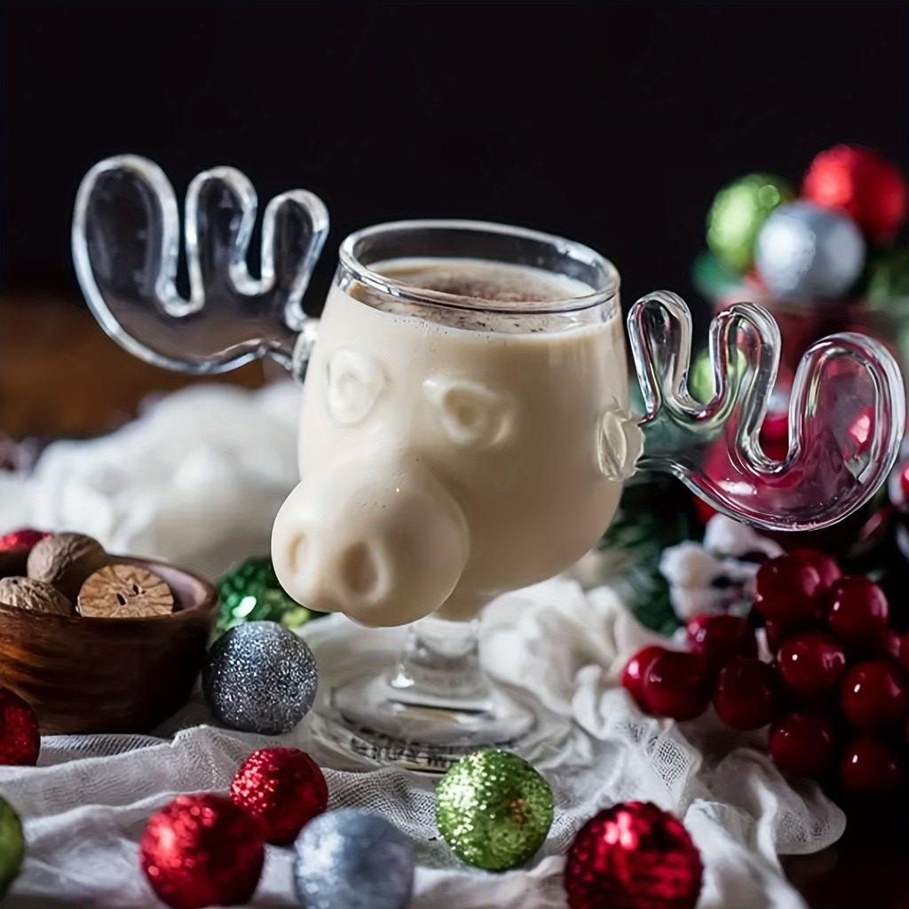 Christmas Glass Mug – Antler, Santa Claus, Reindeer Transparent Cups for Wine, Milk, Coffee Gifts