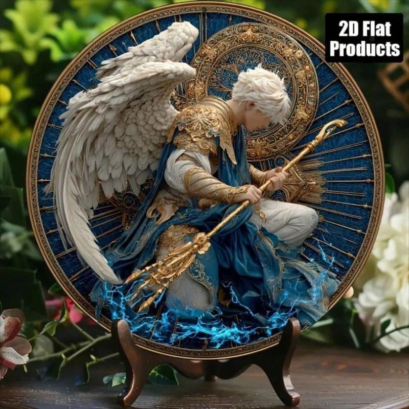 

Metal Wall Poster Vintage Angel Warrior 8x8 Round Rustproof Decor for Kitchen Home Garage