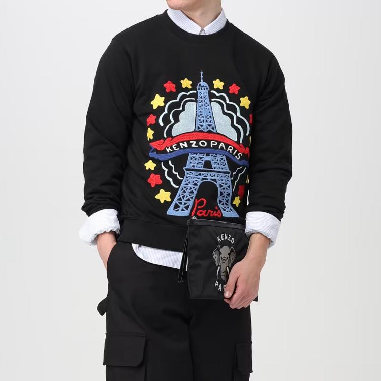 Kenzo Varsity Zipper Closure Polyester Wristlet Clutch Large Men Clutch Black FE55PM612F2199