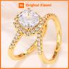 Huitan 2Pcs/Set Ring for Women Wedding Engagement Charming Finger Accessories Inlaid Shining CZ Elegant Party Fashion Jewelry