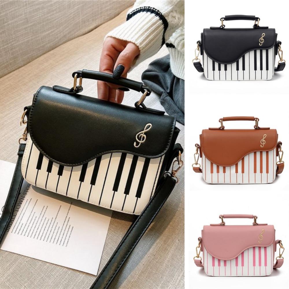 Vintage Mini Square Bag Crossbody PU Leather Bag Trendy Piano Pattern Shoulder Bag Unisex