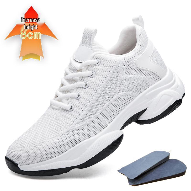 Invisible 8CM Height Increasing Men's Shoes - Breathable Flyknit Low Heel Running Casual Sneakers for Spring & Autumn.