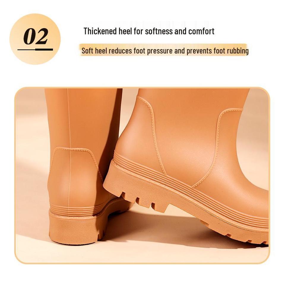 Japanese Style Pink Women's Tall Waterproof Rain Boots - Slimming, Non-Slip, Height-Increasing, with Drawstring Closure.