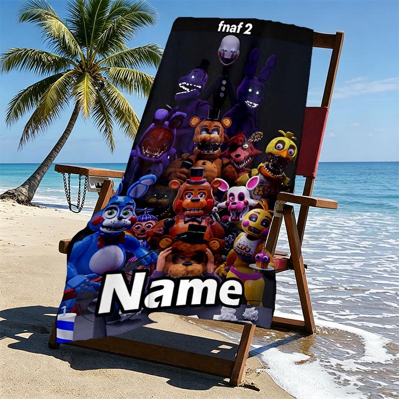 Custom Name Personalized Five Nights At Freddy's Print Beach Towel, for Trip Camping Beach Party Home Decor, Birthday Gift for Family & Friends