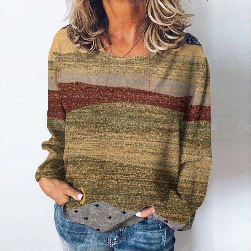 Print Tshirts Womens Long Fashion Sleeves T Shirt Fall Casual Women Clothing Daily Loose Vintage Streetwear Pullover