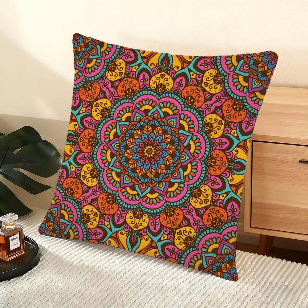 Floral Mandala Pattern Cushion Cover Soft Short Plush Pillow Cover Smooth Cozy Texture Aesthetic Cushion Case Home Decor