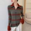 Color Block Slim Fit Cashmere Cardigan - Women's High Collar Zipper Sweater.