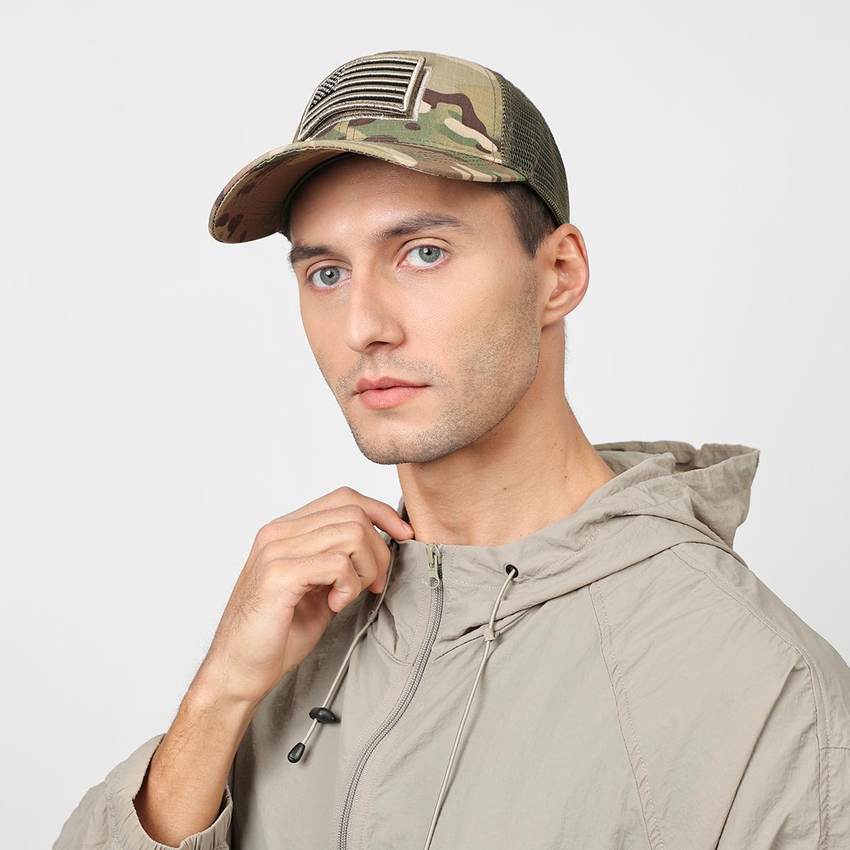 American Logo Personality Sticker Embroidered Women S Baseball Cap Mesh Hat Men S Outdoor Velcro Cap