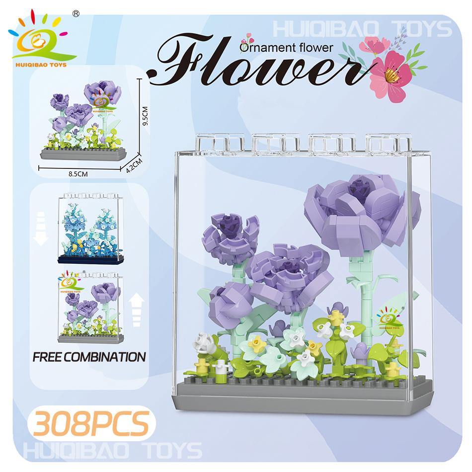 

HUIQIBAO MOC Букет Подсолнух Комнатное растение Микро Строительные блоки Вечная Модель Цветка Сделай сам Украшение для дома и стола Кирпичики Игрушки Подарок