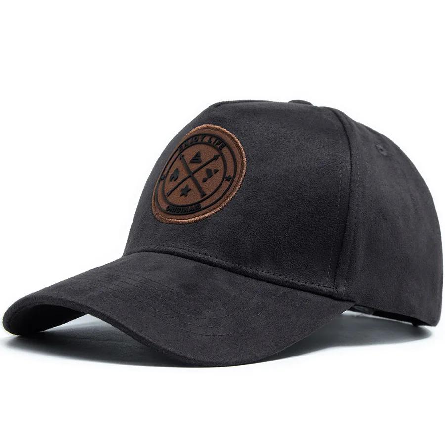 2025New Round Leather Labels Trendy Suede For Men Baseball Caps  Versatile Sun Hats Women's Hip-hop Visor Caps Outdoor Shade