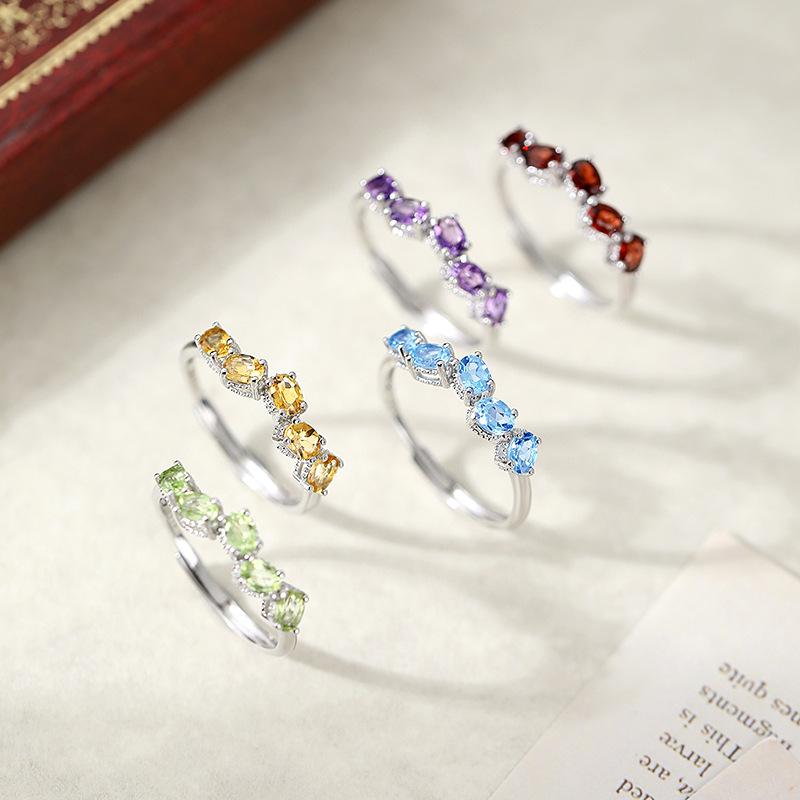 Natural Crystal Stone Ring Live Design S925 Sterling Silver Inlaid with Colorful Treasure Material Jewelry Fashion Jewelry Holiday Gifts