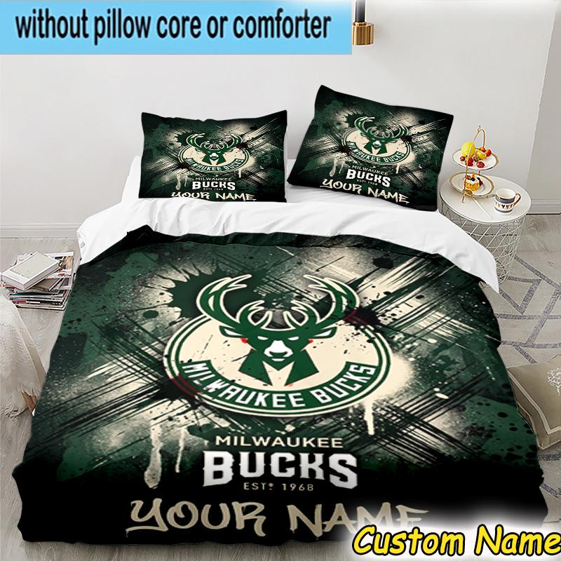 3pcs Custom Name Bucks Team Logo Bedding Set Includes 1 Duvet Cover & 2 Pillowcases for All Seasons Dormitory Home Decor Christmas Gifts