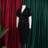 Women Plus Size Turn Down Collar Elegant Casual Two Piece Skirt Suit