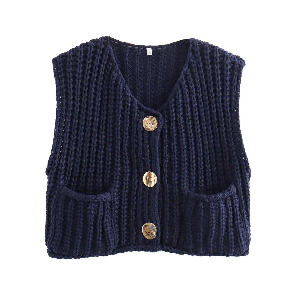 2025 Autumn/Winter Women's V-Neck Sleeveless Three-Button Knit Cardigan Vest