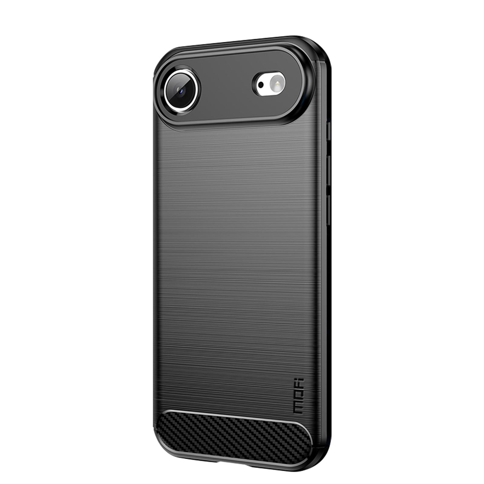 

For iPhone 17 Air Back Cover MOFI Brushed Texture Carbon Fiber Soft TPU Case Black
