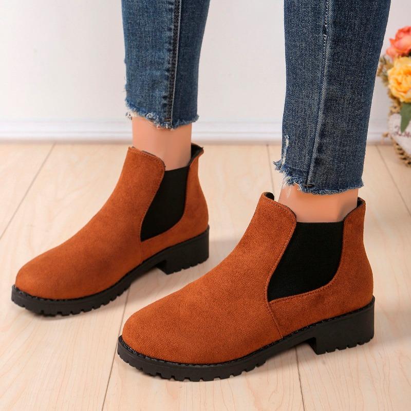 fashion 2024 Women's Winter Shoes Cow Suede Ankle Boots Chelsea Thick Sole Boots Black Women's Autumn Fashion Thick Sole Short Boots