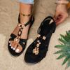 Ethnic-style Flat Sandals Women's Large-sized Round-toe Flip-flops Elastic Band Shoes Beach Flip-flops