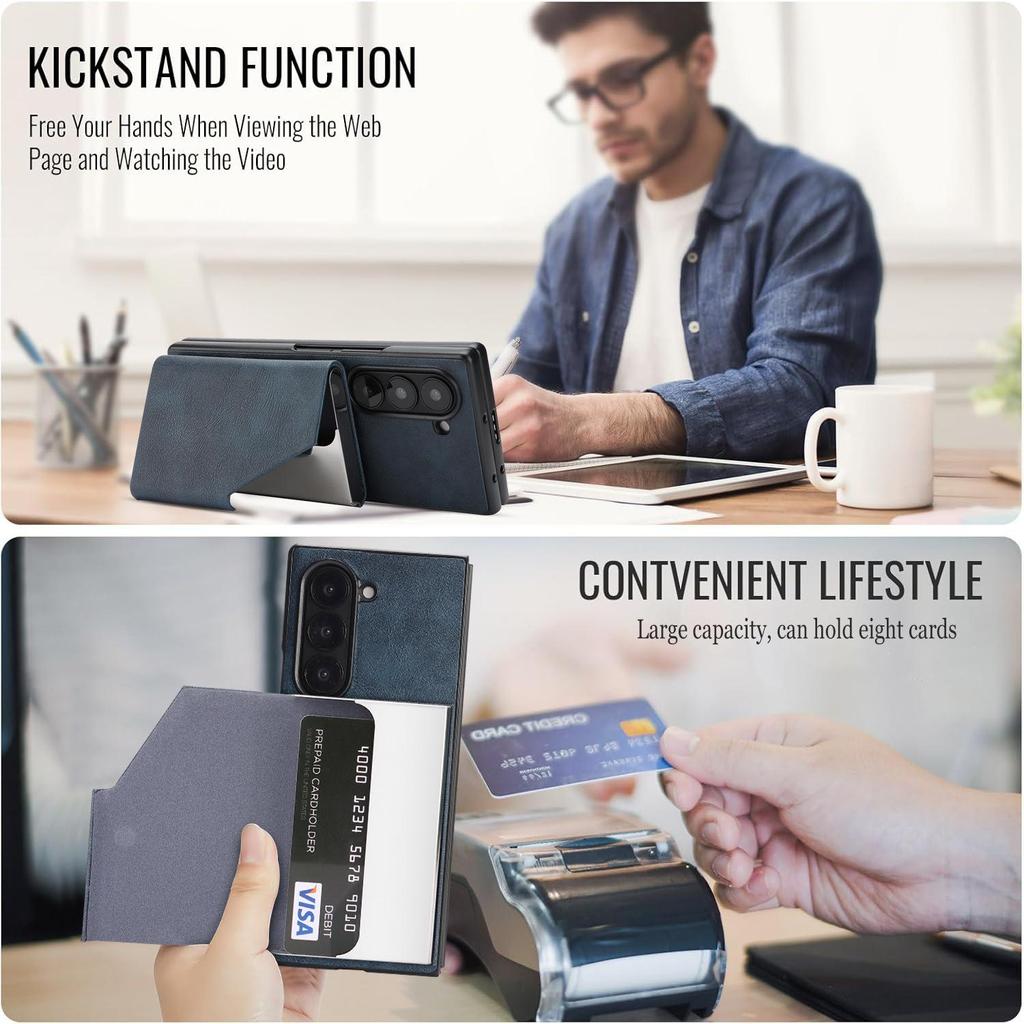 D6 Alloy Card Holder with Retro Frosted Faux Leather Case, Compatible with Samsung Galaxy Z Fold7, Magnetic Two-in-One Design