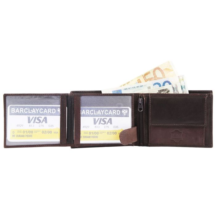 Portefeuille - EXCELLANC - Madi - Cuir véritable - Format horizontal - Marron