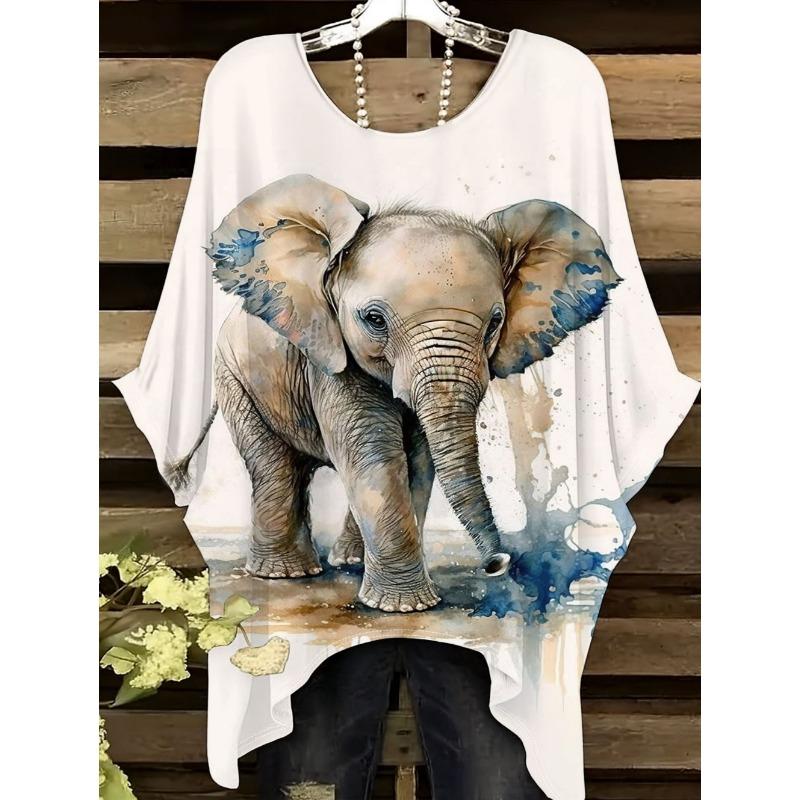 

Fashion Women s T Shirt Elephant Graphic Girl Clothes Summer O-Neck Short Sleeve Tee Female Harajuku Streetwear Oversized Blouse 1XL