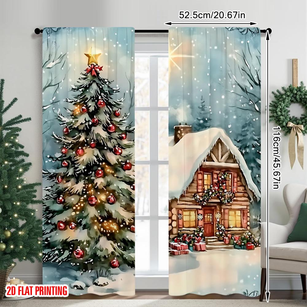 2ks 2D plochý tisk Veselé Vánoce Scénické závěsy Vánoční chata Látka pratelná v pračce Bez elektřiny Jarní párty &