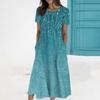 Women's Summer Casual Fashion Printed Short Sleeve Round Neck Pocket Dress