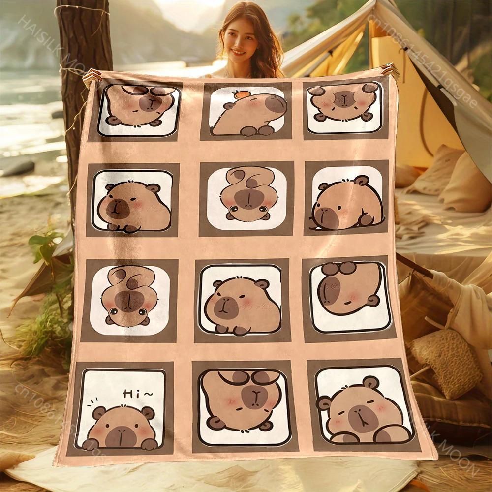 Capybara Cartoon Throw Blanket Soft Cozy for Home or Travel Perfect Gift for Adults Kids Various Sizes Available