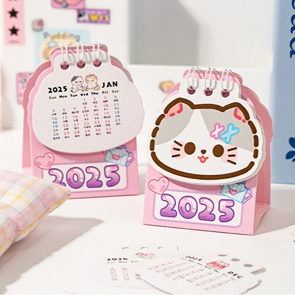 Coil Planner Mini Desk Calendar Cartoon Cat 2025 Coil Calendar Portable Desktop Calendar  Office