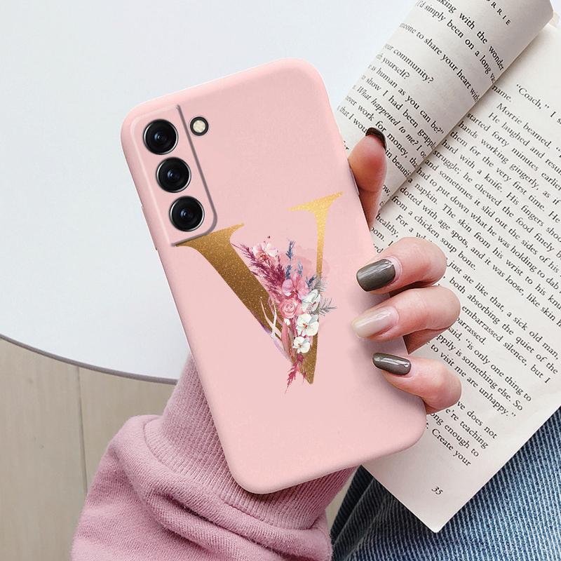 For Samsung Galaxy S22 S 22 Plus Case Flower Gold Letter A Z Soft Silicone Phone Cover For Samsung S22 Ultra Bumper S22+ Shell