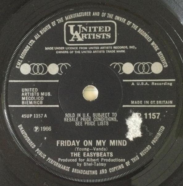 

7inch Record EASYBEATS - Friday On My Mind UP1157 United Artists 1966 UK Rock Used