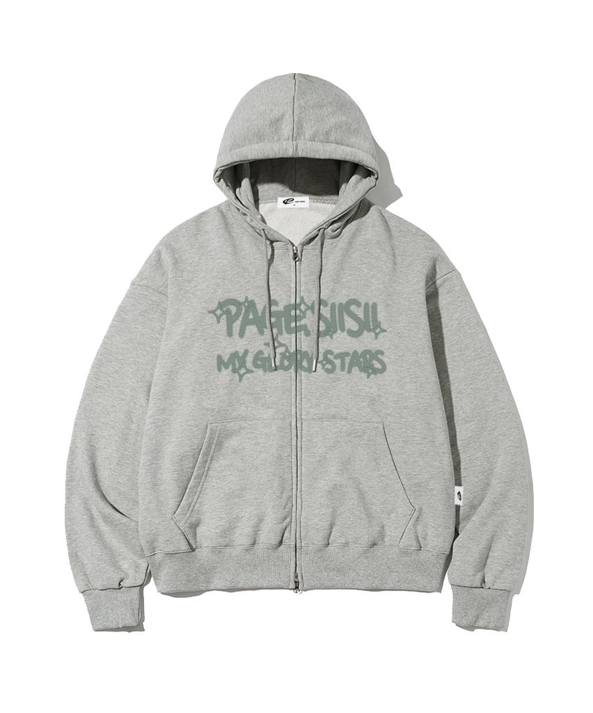 Pages Is Ii Glow Typographic Logo Print Two-Way Zip-Up Hoodie Gray