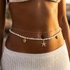 Bohemian Conch Beaded Waist Chain for Women Double Layer Imitation Pearl Starfish Shell Pendant Belly Chain Beach Bikini Jewelry