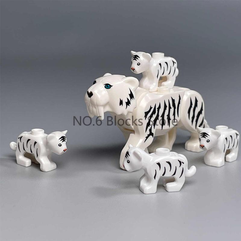 MOC Animali Blocchi da Costruzione Zoo della Foresta Tigre dai Denti a Sciabola Orso Alce Elefante Aquila Squalo Scimmia Leone Giocattolo Mini Mattoncino Regalo per Bambino S09
