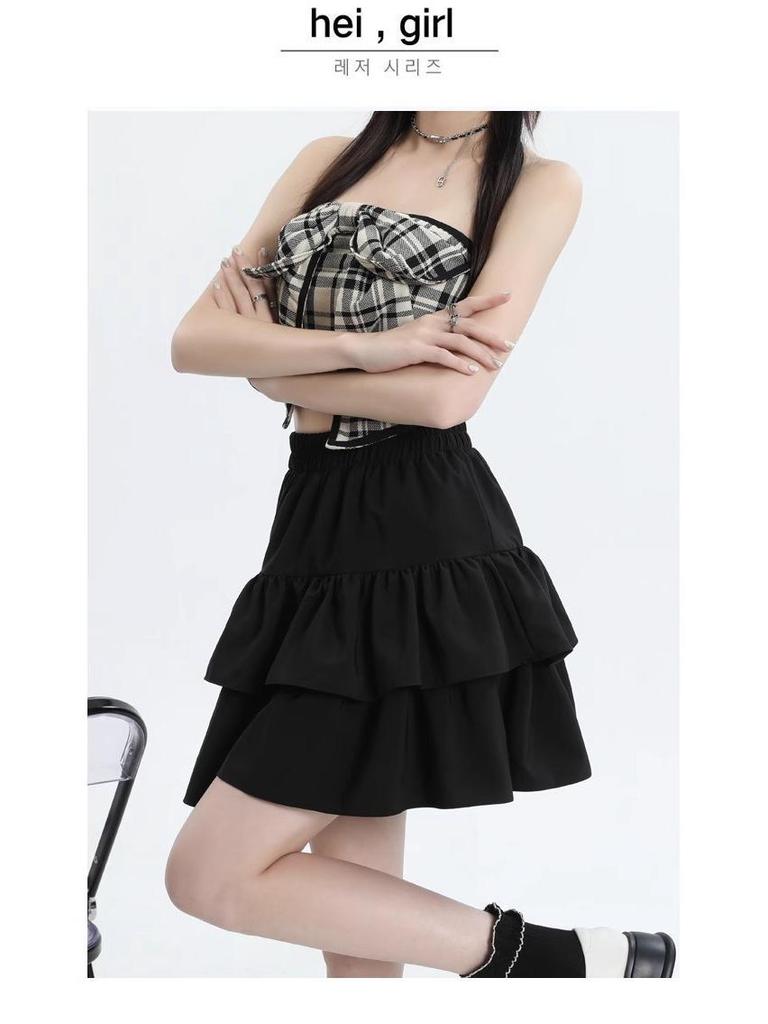 Black High Waist A-line Puffy Skirt for Women, Summer 2026 Trendy Short Umbrella Cake Skirt