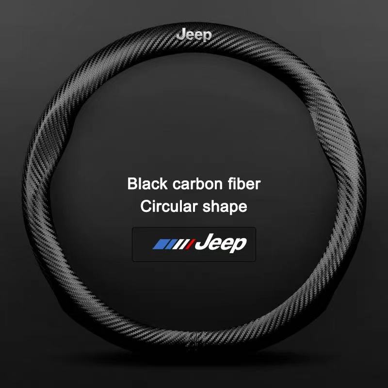 Carbon Fiber Leather Car Steering Wheel Cover Jeep Wrangler Patriot Commander Grand Cherokee Compass Wagoneer Gladiator Renegade