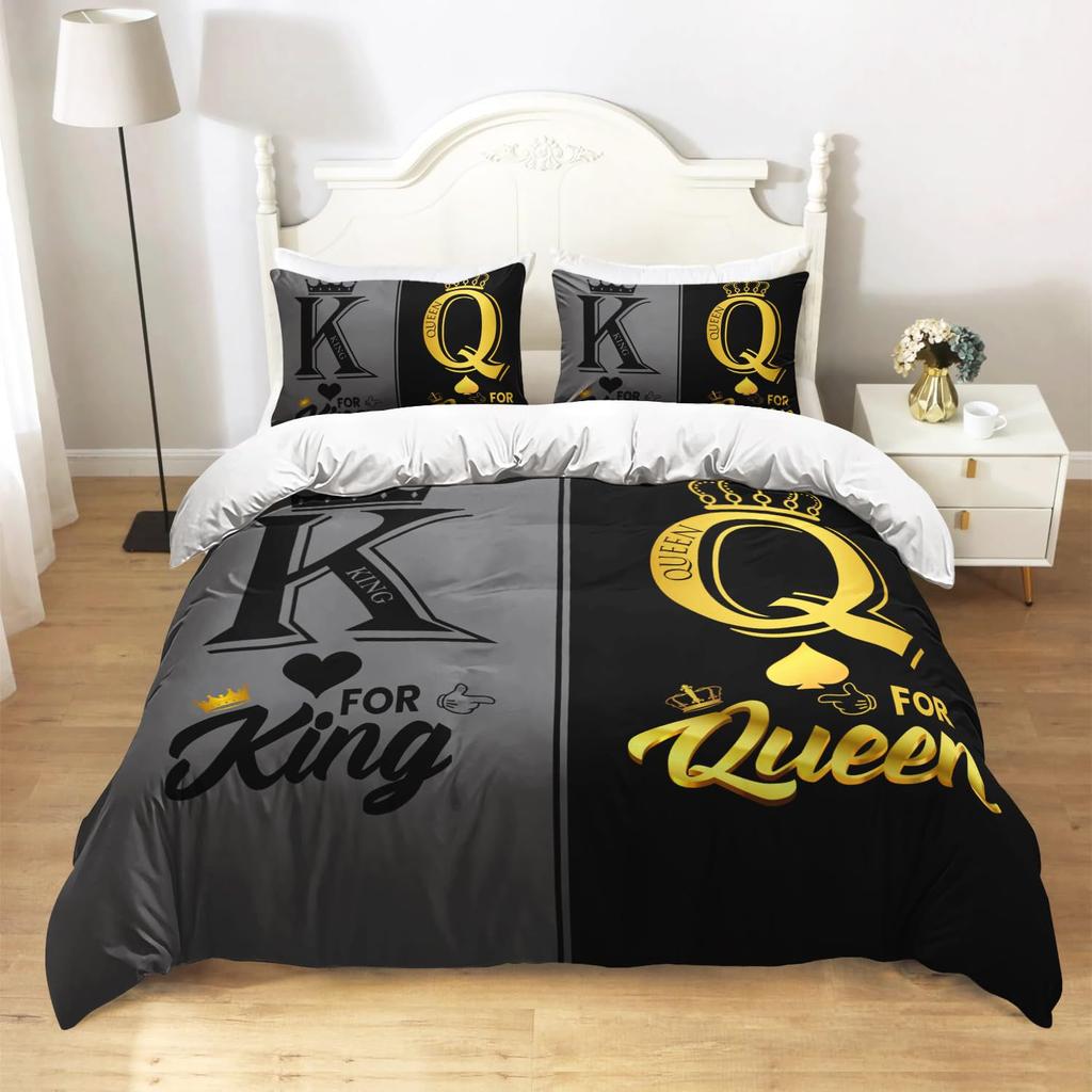 Comforter King Queen Black And Red Crown Design Comforter Soft Aesthetic Elegant Modern Bedding Set With 2 S